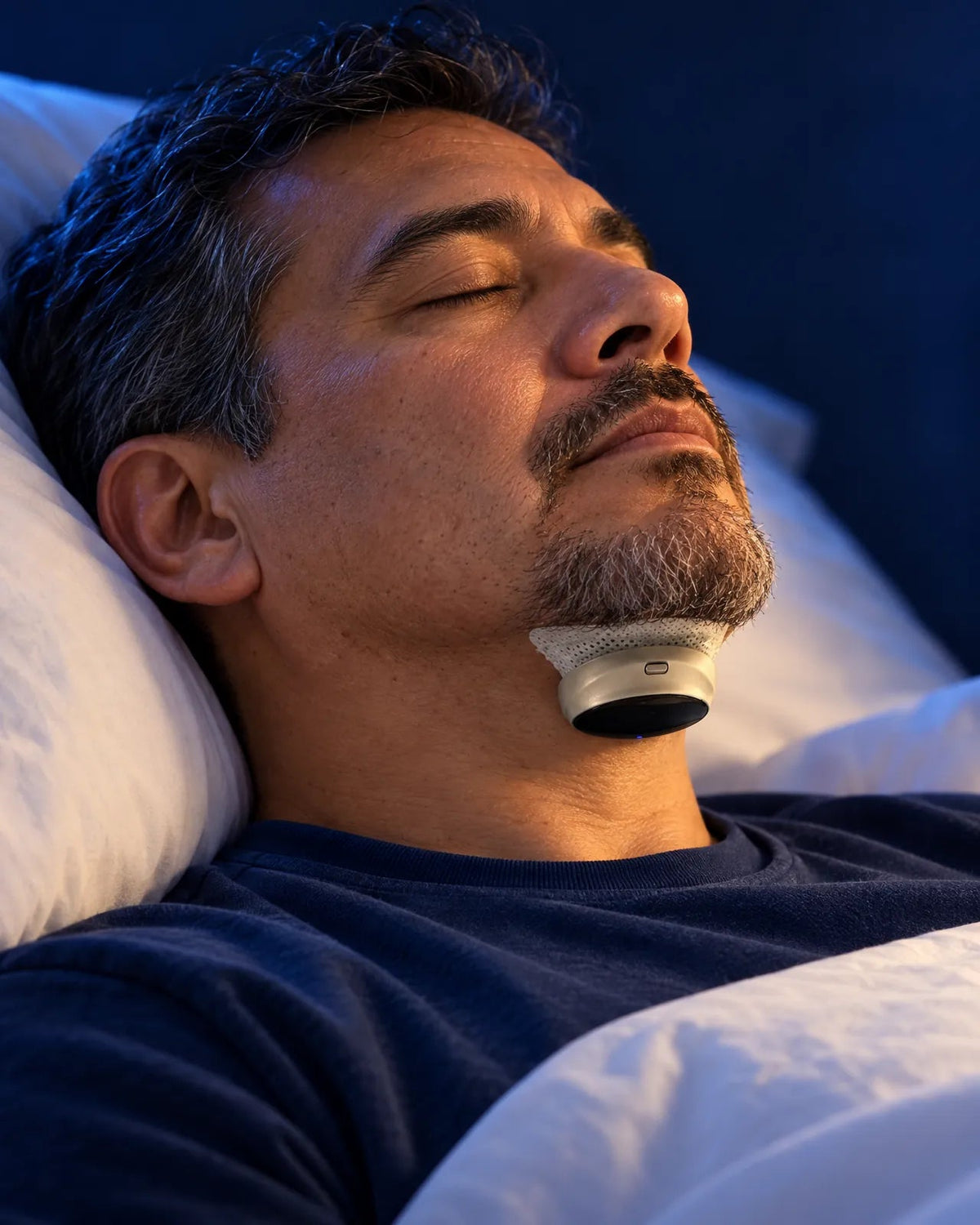 Respivea worn under the chin during sleep